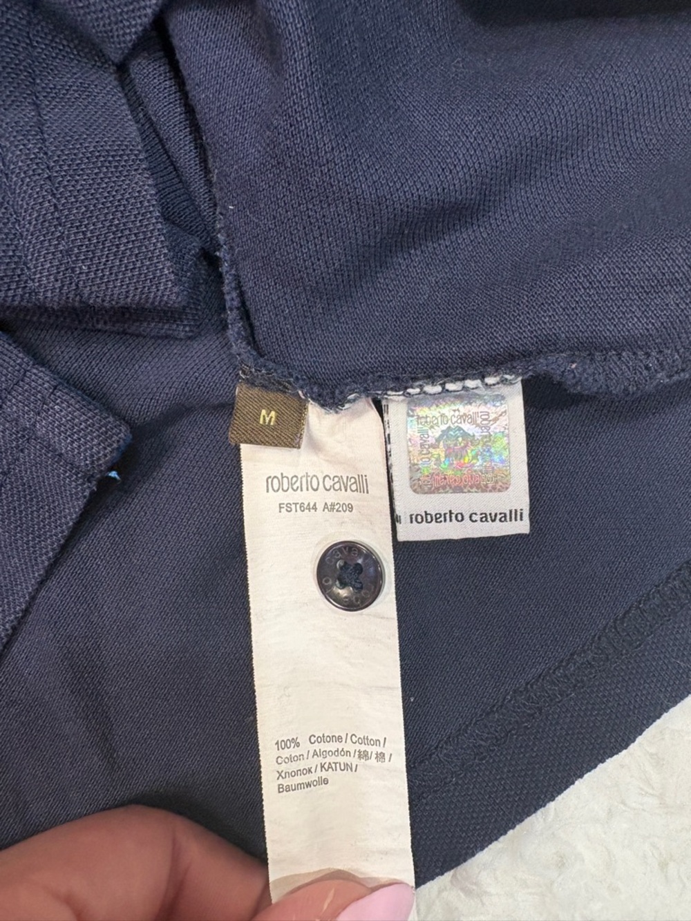 Roberto Cavalli Logo Trimmed Short Sleeve Polo NAVY - Picture 5 of 6
